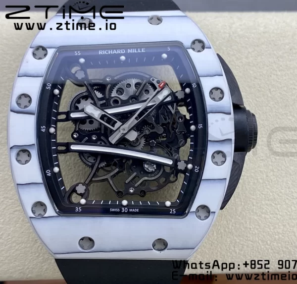 RICHARD MILLERM RM6101 RM61-01 RMF Best Edition Bianco NTPT Fibra di Carbonio Cinturino in Gomma Nera RMUL2 - Orologio Super Clone | 1:1 Miglior Versione