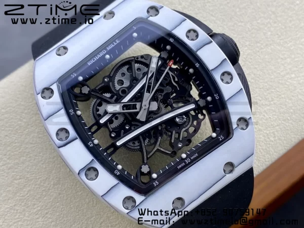 RICHARD MILLERM RM6101 RM61-01 RMF Best Edition Bianco NTPT Fibra di Carbonio Cinturino in Gomma Nera RMUL2 - Orologio Super Clone | 1:1 Miglior Versione