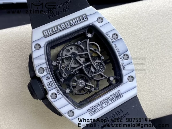 RICHARD MILLERM RM6101 RM61-01 RMF Best Edition Bianco NTPT Fibra di Carbonio Cinturino in Gomma Nera RMUL2 - Orologio Super Clone | 1:1 Miglior Versione