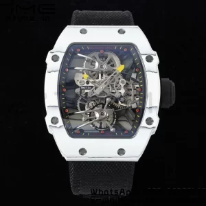 Richard Mille RM027-02 RM2702 Nadal Real Tourbillon RMF Best Edition White Forge Carbon Black Inner Bezel on Black Nylon Strap - Super Clone Watch | 1:1 Best Version