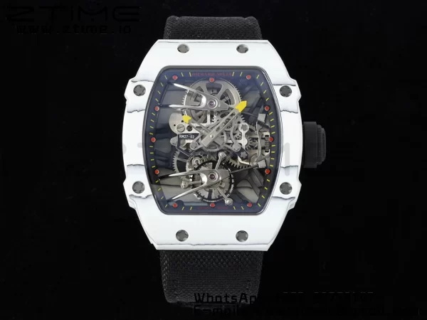 Richard Mille RM027-02 RM2702 Nadal Real Tourbillon RMF Best Edition Bianco Forge Carbon Black Lunetta interna su cinturino in nylon nero - Orologio Super Clone | 1:1 Miglior Versione