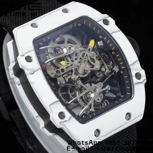 Richard Mille RM027-02 RM2702 Nadal Real Tourbillon RMF Best Edition Bianco Forge Carbon Black Lunetta interna su cinturino in nylon nero - Orologio Super Clone | 1:1 Miglior Versione
