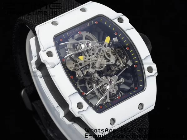 Richard Mille RM027-02 RM2702 Nadal Real Tourbillon RMF Best Edition Bianco Forge Carbon Black Lunetta interna su cinturino in nylon nero - Orologio Super Clone | 1:1 Miglior Versione