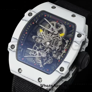 Richard Mille RM027-02 RM2702 Nadal Real Tourbillon RMF Best Edition Bianco Forge Carbon Black Lunetta interna su cinturino in nylon nero - Orologio Super Clone | 1:1 Miglior Versione