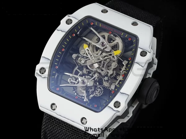 Richard Mille RM027-02 RM2702 Nadal Real Tourbillon RMF Best Edition Bianco Forge Carbon Black Lunetta interna su cinturino in nylon nero - Orologio Super Clone | 1:1 Miglior Versione