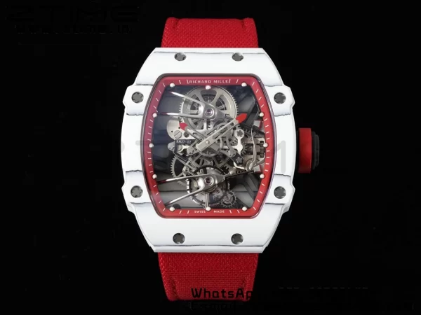 Richard Mille RM027-02 RM2702 Nadal Real Tourbillon RMF Best Edition White Forge Carbon Red Inner Bezel on Red Nylon Strap - Super Clone Watch | 1:1 Nejlepší verze