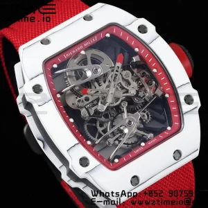 Richard Mille RM027-02 RM2702 Nadal Real Tourbillon RMF Best Edition White Forge Carbon Red Inner Bezel on Red Nylon Strap - Super Clone Watch | 1:1 Nejlepší verze