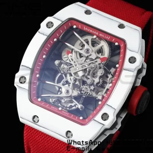 Richard Mille RM027-02 RM2702 Nadal Real Tourbillon RMF Best Edition White Forge Carbon Red Inner Bezel on Red Nylon Strap - Super Clone Watch | 1:1 Nejlepší verze