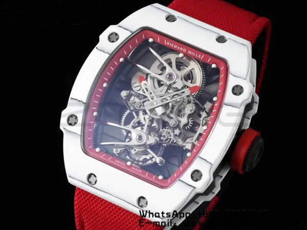 Richard Mille RM027-02 RM2702 Nadal Real Tourbillon RMF Best Edition White Forge Carbon Red Inner Bezel on Red Nylon Strap - Super Clone Watch | 1:1 Nejlepší verze