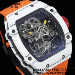 Richard Mille RM027-02 RM2702 Nadal Real Tourbillon RMF Best Edition White Forge Carbon Black Inner Bezel on Orange Nylon Strap - Super Clone Watch | 1:1 Best Version