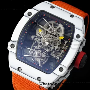 Richard Mille RM027-02 RM2702 Nadal Real Tourbillon RMF Best Edition White Forge Carbon Black Inner Bezel on Orange Nylon Strap - Super Clone Watch | 1:1 Best Version