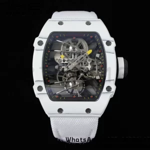 Richard Mille RM027-02 RM2702 Nadal Real Tourbillon RMF Best Edition White Forge Carbon Black Inner Bezel on White Nylon Strap - Super Clone Watch | 1:1 Best Version