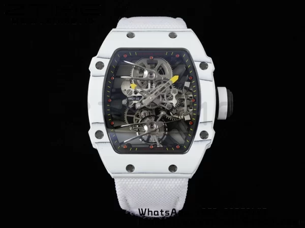 Richard Mille RM027-02 RM2702 Nadal Real Tourbillon RMF Best Edition White Forge Carbon Black Inner Bezel on White Nylon Strap - Super Clone Watch | 1:1 Best Version