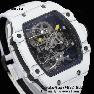 Richard Mille RM027-02 RM2702 Nadal Real Tourbillon RMF Best Edition White Forge Carbon Black Inner Bezel on White Nylon Strap - Super Clone Watch | 1:1 Best Version