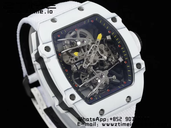 Richard Mille RM027-02 RM2702 Nadal Real Tourbillon RMF Best Edition White Forge Carbon Black Inner Bezel on White Nylon Strap - Super Clone Watch | 1:1 Best Version