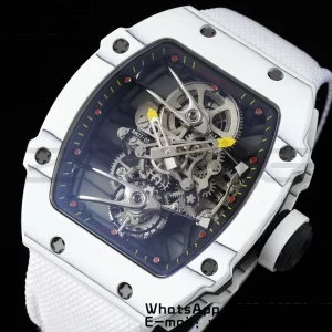 Richard Mille RM027-02 RM2702 Nadal Real Tourbillon RMF Best Edition White Forge Carbon Black Inner Bezel on White Nylon Strap - Super Clone Watch | 1:1 Best Version