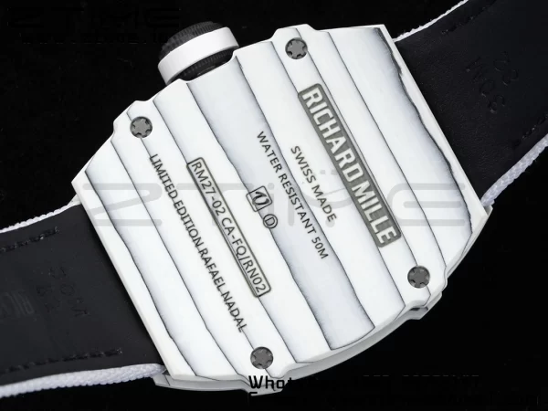 Richard Mille RM027-02 RM2702 Nadal Real Tourbillon RMF Best Edition White Forge Carbon Black Inner Bezel on White Nylon Strap - Super Clone Watch | 1:1 Best Version