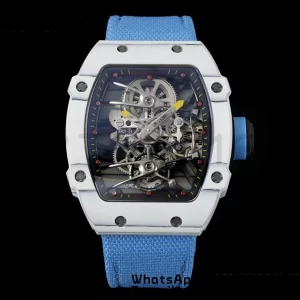 Richard Mille RM027-02 RM2702 Nadal Real Tourbillon RMF Best Edition White Forge Carbon Black Inner Bezel on Blue Nylon Strap - Super Clone Watch | 1:1 Best Version