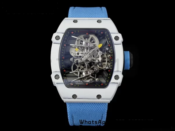 Richard Mille RM027-02 RM2702 Nadal Real Tourbillon RMF Best Edition Bianco Forge Carbon Black Lunetta interna su cinturino in nylon blu - Orologio Super Clone | 1:1 Best Version
