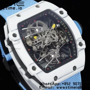 Richard Mille RM027-02 RM2702 Nadal Real Tourbillon RMF Best Edition Bianco Forge Carbon Black Lunetta interna su cinturino in nylon blu - Orologio Super Clone | 1:1 Best Version