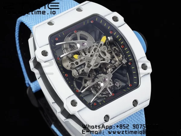 Richard Mille RM027-02 RM2702 Nadal Real Tourbillon RMF Best Edition Bianco Forge Carbon Black Lunetta interna su cinturino in nylon blu - Orologio Super Clone | 1:1 Best Version