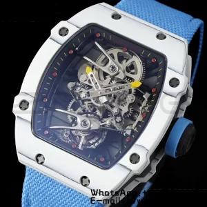 Richard Mille RM027-02 RM2702 Nadal Real Tourbillon RMF Best Edition Bianco Forge Carbon Black Lunetta interna su cinturino in nylon blu - Orologio Super Clone | 1:1 Best Version