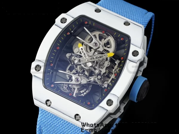 Richard Mille RM027-02 RM2702 Nadal Real Tourbillon RMF Best Edition Bianco Forge Carbon Black Lunetta interna su cinturino in nylon blu - Orologio Super Clone | 1:1 Best Version
