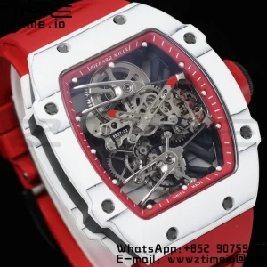 Richard Mille RM027-02 RM2702 Nadal Real Tourbillon RMF Best Edition Bianco Fucina Carbonio Lunetta interna rossa su cinturino in gomma rossa - Orologio Super Clone | 1:1 Miglior Versione
