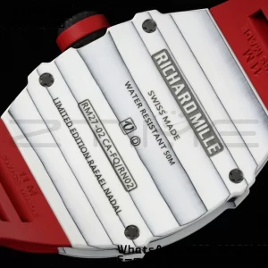 Richard Mille RM027-02 RM2702 Nadal Real Tourbillon RMF Best Edition Bianco Fucina Carbonio Lunetta interna rossa su cinturino in gomma rossa - Orologio Super Clone | 1:1 Miglior Versione