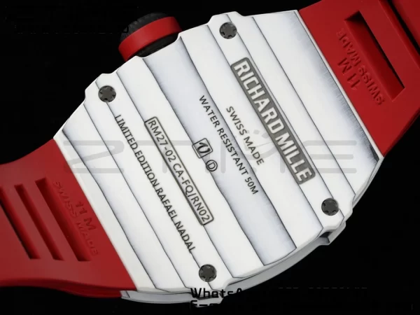 Richard Mille RM027-02 RM2702 Nadal Real Tourbillon RMF Best Edition Bianco Fucina Carbonio Lunetta interna rossa su cinturino in gomma rossa - Orologio Super Clone | 1:1 Miglior Versione