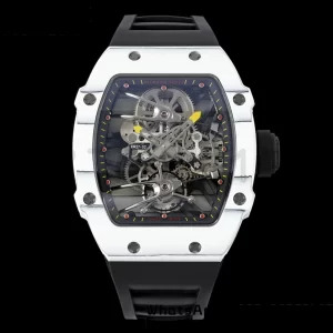 Richard Mille RM027-02 RM2702 Nadal Real Tourbillon RMF Best Edition White Forge Carbon Black Inner Bezel on Black Rubber Strap - Super Clone Watch | 1:1 Best Version