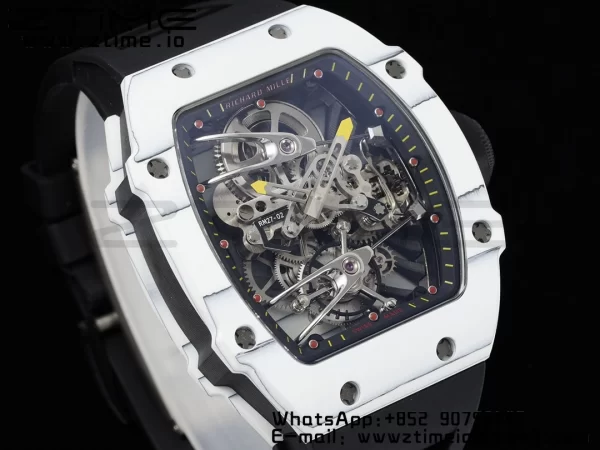 Richard Mille RM027-02 RM2702 Nadal Real Tourbillon RMF Best Edition White Forge Carbon Black Inner Bezel on Black Rubber Strap - Super Clone Watch | 1:1 Best Version