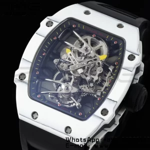 Richard Mille RM027-02 RM2702 Nadal Real Tourbillon RMF Best Edition White Forge Carbon Black Inner Bezel on Black Rubber Strap - Super Clone Watch | 1:1 Best Version
