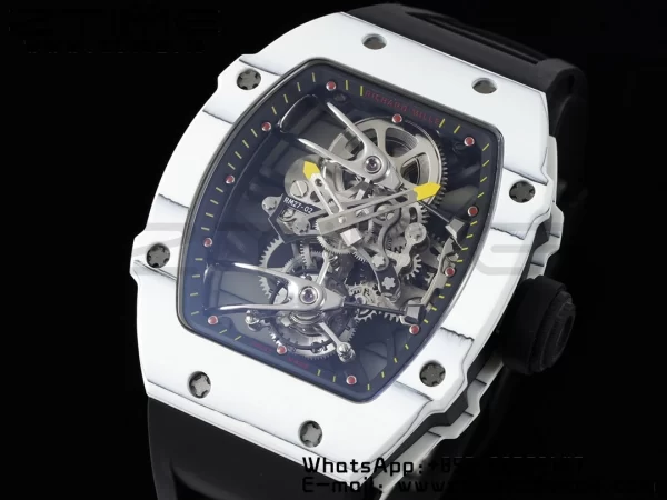 Richard Mille RM027-02 RM2702 Nadal Real Tourbillon RMF Best Edition White Forge Carbon Black Inner Bezel on Black Rubber Strap - Super Clone Watch | 1:1 Best Version