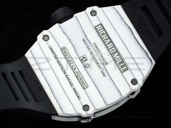 Richard Mille RM027-02 RM2702 Nadal Real Tourbillon RMF Best Edition White Forge Carbon Black Inner Bezel on Black Rubber Strap - Super Clone Watch | 1:1 Best Version