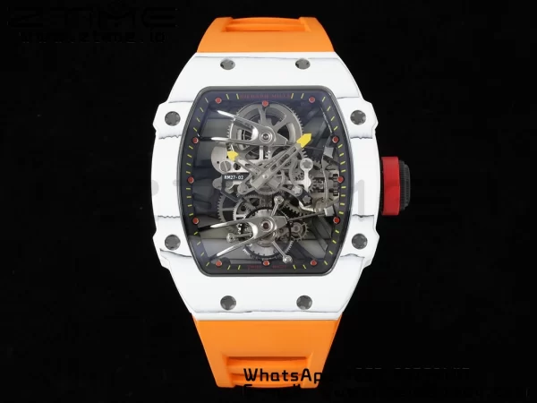 Richard Mille RM027-02 RM2702 Nadal Real Tourbillon RMF Best Edition White Forge Carbon Black Inner Bezel on Orange Rubber Strap - Super Clone Watch | 1:1 Best Version