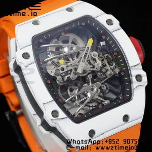Richard Mille RM027-02 RM2702 Nadal Real Tourbillon RMF Best Edition White Forge Carbon Black Inner Bezel on Orange Rubber Strap - Super Clone Watch | 1:1 Best Version