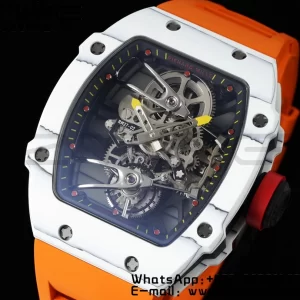 Richard Mille RM027-02 RM2702 Nadal Real Tourbillon RMF Best Edition White Forge Carbon Black Inner Bezel on Orange Rubber Strap - Super Clone Watch | 1:1 Best Version