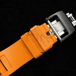 Richard Mille RM027-02 RM2702 Nadal Real Tourbillon RMF Best Edition White Forge Carbon Black Inner Bezel on Orange Rubber Strap - Super Clone Watch | 1:1 Best Version