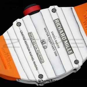Richard Mille RM027-02 RM2702 Nadal Real Tourbillon RMF Best Edition White Forge Carbon Black Inner Bezel on Orange Rubber Strap - Super Clone Watch | 1:1 Best Version