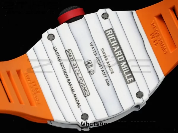 Richard Mille RM027-02 RM2702 Nadal Real Tourbillon RMF Best Edition White Forge Carbon Black Inner Bezel on Orange Rubber Strap - Super Clone Watch | 1:1 Best Version