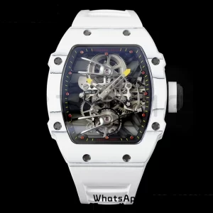 Richard Mille RM027-02 RM2702 Nadal Real Tourbillon RMF Best Edition White Forge Carbon Black Inner Bezel on White Rubber Strap - Super Clone Watch | 1:1 Best Version