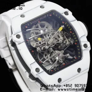 Richard Mille RM027-02 RM2702 Nadal Real Tourbillon RMF Best Edition White Forge Carbon Black Inner Bezel on White Rubber Strap - Super Clone Watch | 1:1 Best Version