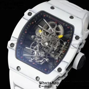 Richard Mille RM027-02 RM2702 Nadal Real Tourbillon RMF Best Edition White Forge Carbon Black Inner Bezel on White Rubber Strap - Super Clone Watch | 1:1 Best Version