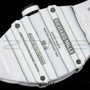 Richard Mille RM027-02 RM2702 Nadal Real Tourbillon RMF Best Edition White Forge Carbon Black Inner Bezel on White Rubber Strap - Super Clone Watch | 1:1 Best Version