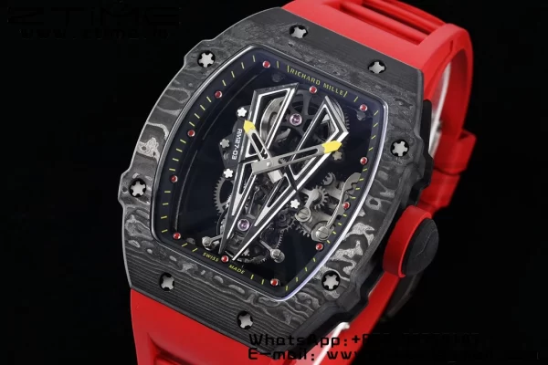 Richard Mille RM027-03 RM2703 NTPT Real Tourbillon RMF Best Edition Skeleton Dial on Red Rubber Strap - Super Clone Watch | 1:1 Best Version