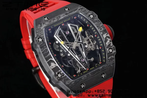 Richard Mille RM027-03 RM2703 NTPT Real Tourbillon RMF Best Edition Skeleton Dial on Red Rubber Strap - Super Clone Watch | 1:1 Best Version