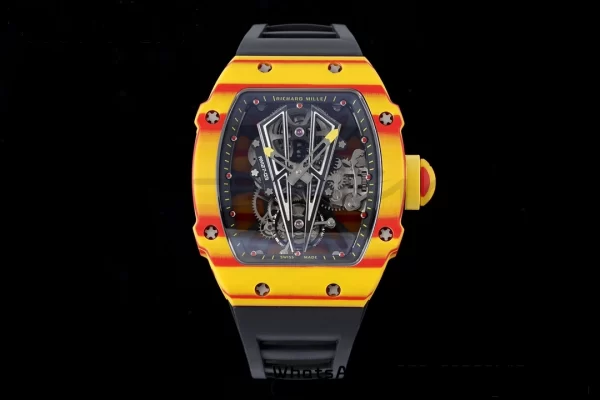 Richard Mille RM027-03 RM2703 Real Tourbillon RMF Best Edition Πορτοκαλί/κόκκινο Carbon Skeleton Dial σε μαύρο λουράκι από καουτσούκ - Super Clone Watch | 1:1 Best Version