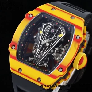 Richard Mille RM027-03 RM2703 Real Tourbillon RMF Best Edition Πορτοκαλί/κόκκινο Carbon Skeleton Dial σε μαύρο λουράκι από καουτσούκ - Super Clone Watch | 1:1 Best Version