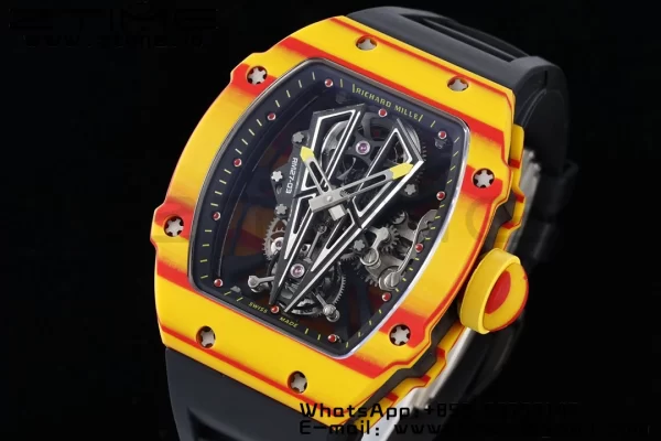 Richard Mille RM027-03 RM2703 Real Tourbillon RMF Best Edition Πορτοκαλί/κόκκινο Carbon Skeleton Dial σε μαύρο λουράκι από καουτσούκ - Super Clone Watch | 1:1 Best Version